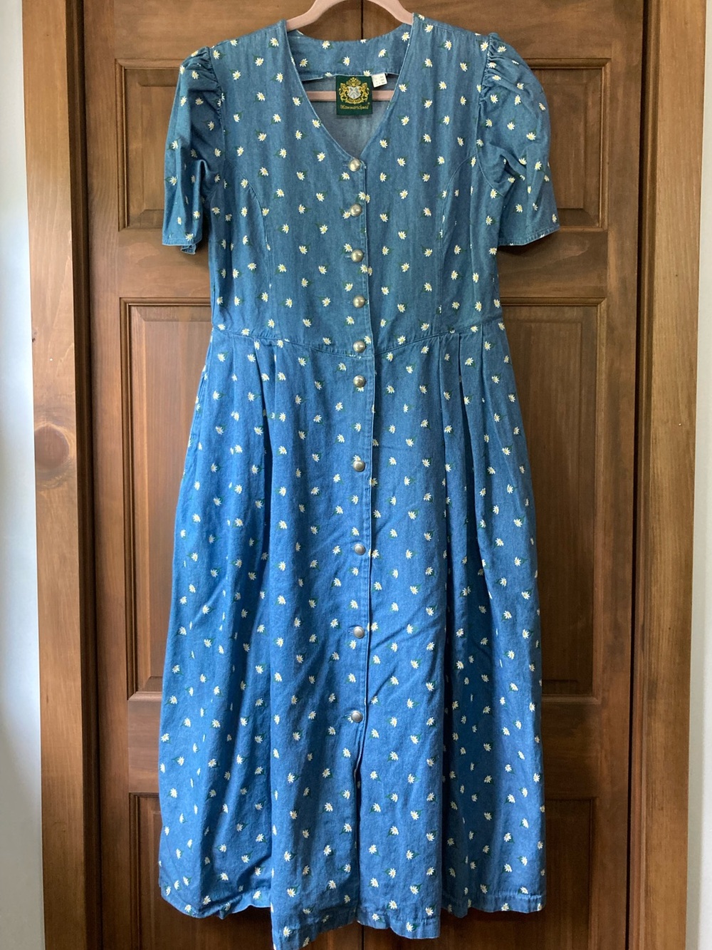 Vintage Hammerschmid Blue Denim & Daisy Print Button-up Dress 44